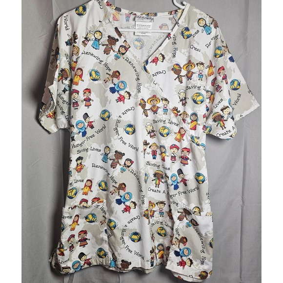 NWOT UA Scrubs Mock Wrap Women Scrub Top Size XL  Children Around the World‎ - Picture 1 of 10